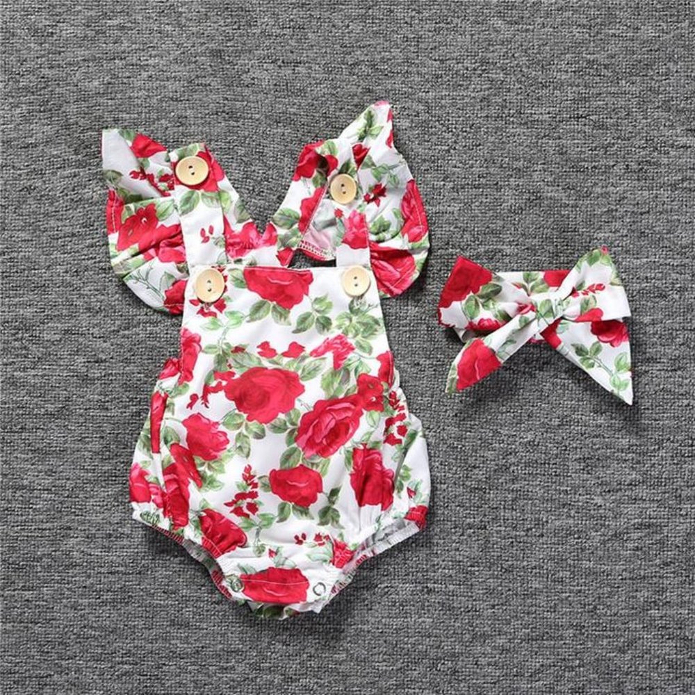 Infant Girls Outfit Set Floral Romper 2 Piece Set